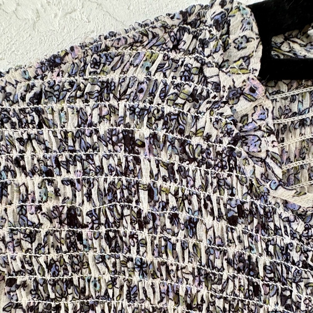 Free People Lela Large Long Sleeve Floral Sheer Smocked Blue Purple Top - Picture 6 of 11
